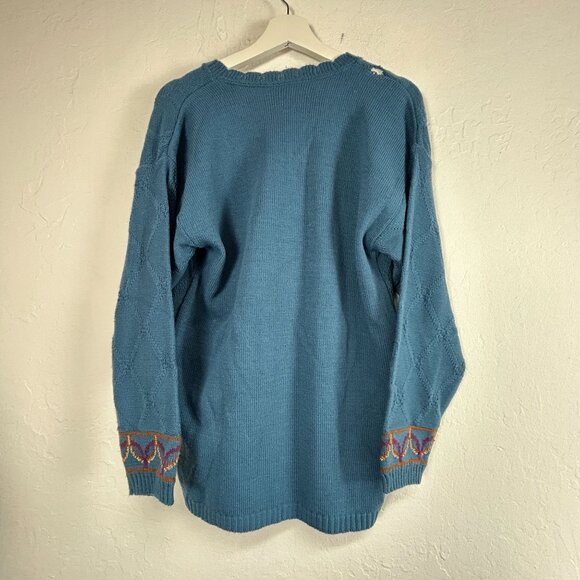 S.G. Sport Collection Women V-Neck Sweater Medium 10/12 Blue Diamond Floral Knit - Picture 2 of 9